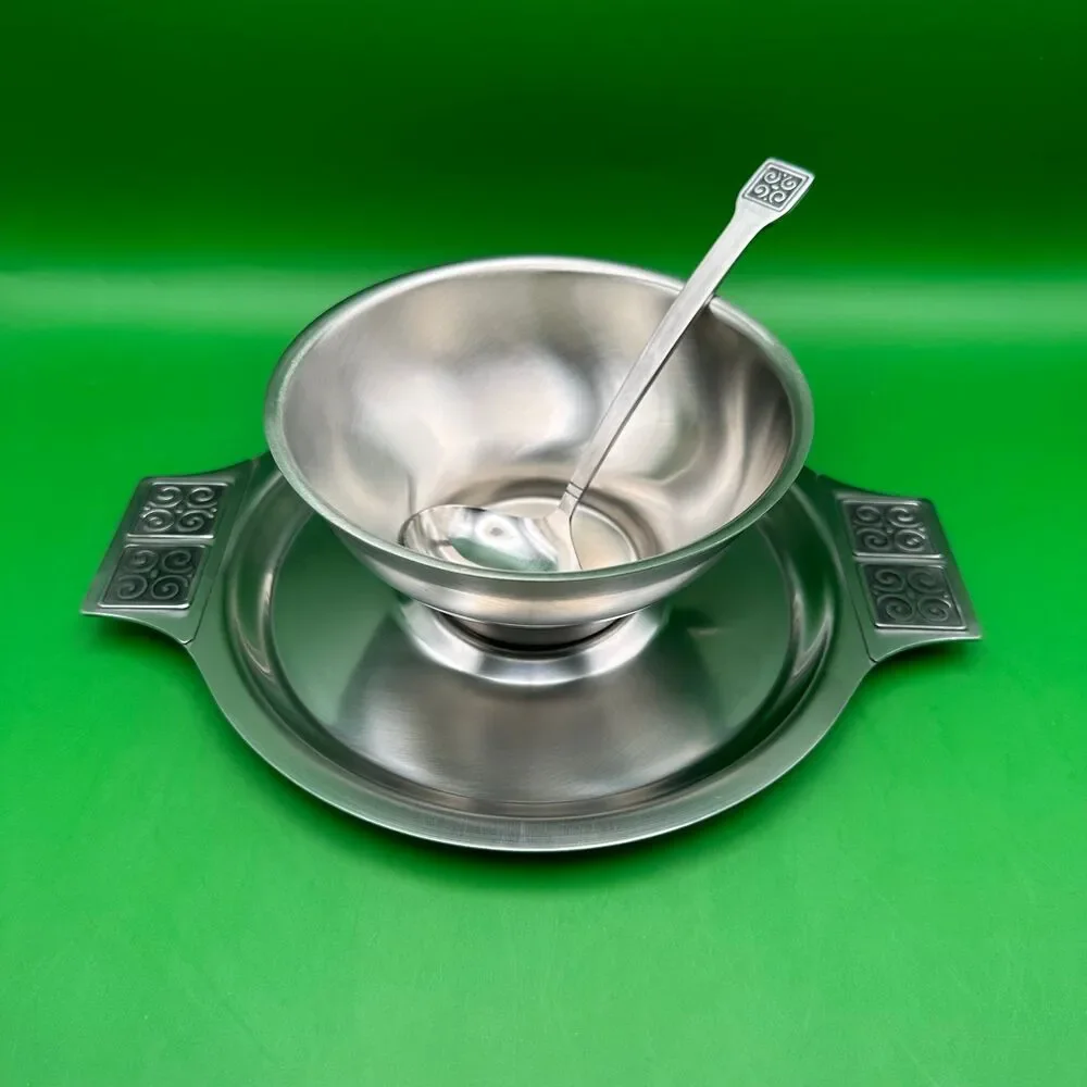 Vintage Mid Century Stainless Steel Sauce Gravy Bowl & Ladle Set Japan